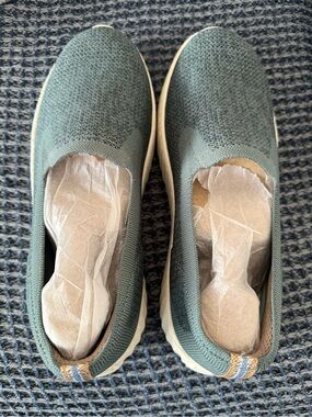 Bzees Wednesday Green Slip-On Sneakers with Tan & Blue Stripe